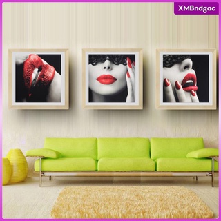 3 piezas de arte moderno pintura al óleo lienzo pintura roja labios pared decoración del hogar 40x40cm