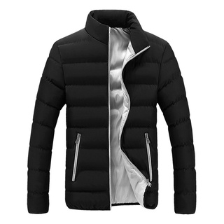 Men Winter Jacket Stand Collar Solid Zipper Coat Male Slim Fit Outerwear
