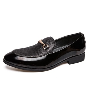 Los hombres Formal liso zapatos de cuero de moda de negocios deslizamiento en zapatos negro