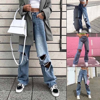 Mujer New Street Style Ripped Loose High-Rise Wide-Leg Jeans