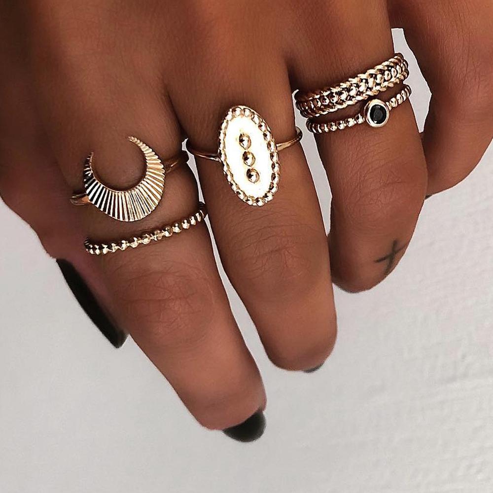 5 unids/set bohemio vintage perlas de aleación luna exquisito detalles anillos