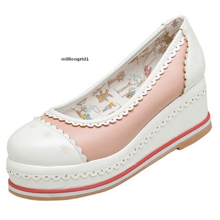 [milliongrid1] zapatos lolita para mujer dulce kawaii volantes plataforma cuña bombas lindo patrón interior caliente