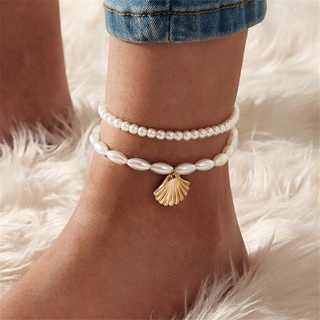 1Pcs Bohemian Shell Beads Starfish Pendant Anklets for Women / Women Beach Footwear Link Anklet Jewelry /Summer Boho Charm Chain Pearl Beach Anklet / Ladies Creative Retro Pendant Foot Ornament ​Sandals Gif