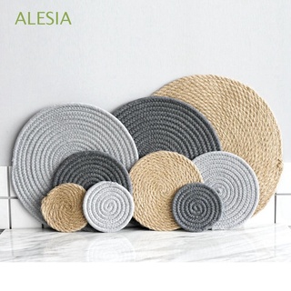 ALESIA Washable Coasters Easy to Clean Tableware Pad Placemats Christmas Decoration Non-Slip Cotton Linen Knitting Decorative Mats Table Decoration Round Heat Insulation Pads