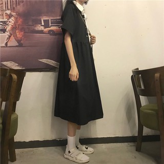Estilo universitario dulce vestido femenino estudiante verano nueva versión coreana de manga corta suelta y delgada media longitud una línea de falda