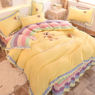 Versión coreana de la Ins estilo princesa ropa de cama falda de cuatro piezas bordado ropa de cama funda edredón de tres piezas cama