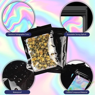 （Municashop) 100pcs Translucent Holographic Rainbow Film Sealed Bag Laser Storage Bag