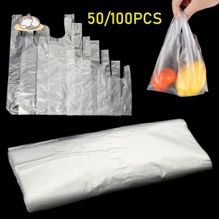 turnward 50/100pcs 7 tamaños bolsas de almacenamiento de cocina transparente embalaje de alimentos bolsa de compras con mango popular útil plástico supermercado organización