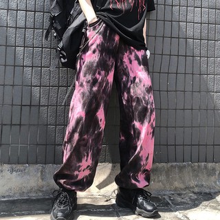 2021 primavera elástica cintura suelta harén bordado lazo tinte contraste Jogger pantalón mujeres hombre Streetwear coreano Harajuku Punk Hip Hop