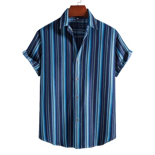 camisa de rayas para hombre de manga corta hawaiana casual botón blusa verano moda solapa camisa camiseta nueva casual alta calle botón camisa