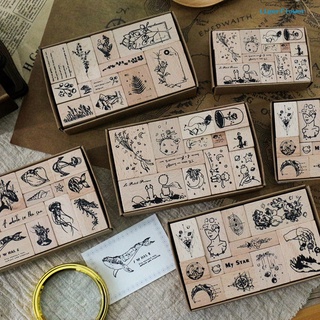 Tigerflower 12 unids/Set DIY sellos Retro hecho a mano ecológico de madera sello de goma conjunto para arte artesanal