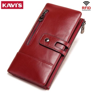 Kavis grandes carteras de lujo larga cartera de moda de alta calidad de cuero genuino Rfid titular de la tarjeta Walet para bolso