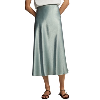 hus Women Satin High Waist A-Line Midi Long Skirt Solid Color Flared Hem Streetwear