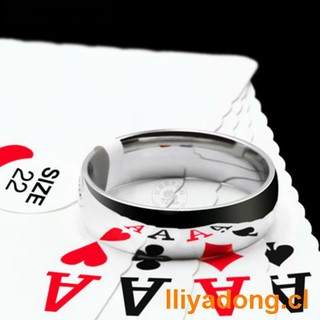 ┋❈☍Close-up magic props prophecy magic watch card ring king titanium steel ring high-definition reflective recognition poker ring