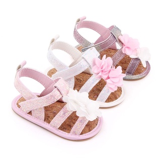 Soul-infant zapatos planos antideslizantes, diseño de flores y lentejuelas sandalias de suela suave para niñas, blanco/gris/rosa