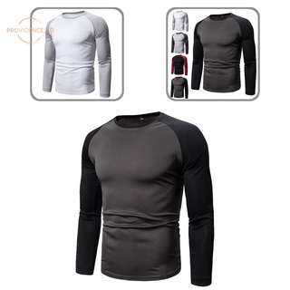 providence Male Men Shirt Crew Neck Splicing Stitching T-shirt Patchwork for Daily Wear
