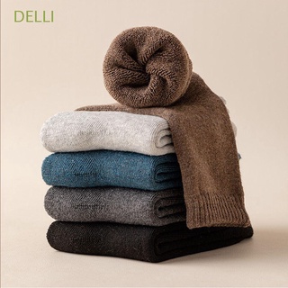 DELLI Simple Men Winter Socks Soft Thicken Thermal Sock Male Hosiery Middle Tube Plush Solid Color Ankle Socks Casual Home Floor Socks