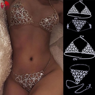 cristal cuerpo cadena bikini conjunto de diamantes de imitación sujetador cadena traje de playa ropa interior cuerpo joyería accesorios para mujeres y niñas