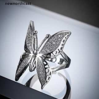 [newnorthcast] anillo ajustable abierto de cristal de circón mariposa para mujer joyería regalo de fiesta