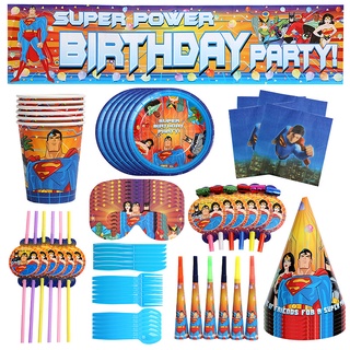 Marvel Superman Batman tema desechable vajilla los vengadores DC liga de la justicia decoración conjunto de niños fiesta de cumpleaños necesidades