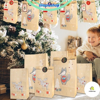 Simple 12pcs galletas Kraft bolsa de papel de navidad pegatinas de navidad bolsas de embalaje alce zorros paquete de alimentos fiesta suministros de envoltura suministros de caramelo bolsa