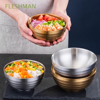 FLESHMAN Anti-Scalding Rice Bowls Gold Silver Tableware Soup Bowl Heat Insulation Cooking 304 Stainless Steel Kitchen Double Layer Baking Food Container/Multicolor