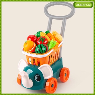 carrito de compras de supermercado de lujo trolly con juguetes de frutas vegetales