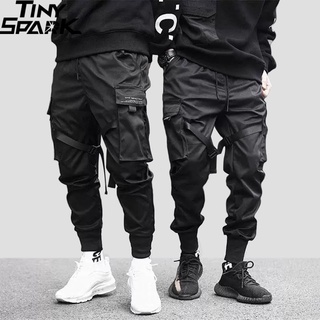 2021 Hip Hop Cargo Pantalones Bolsillos Hombres Streetwear Harajuku Joggers HipHop Swag Ribbion Harén De Moda Casual