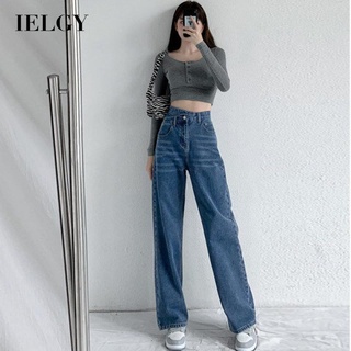Ielgy retro de talle alto diseño de pierna ancha jeans mujer