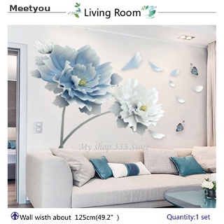 [meetyou] pegatinas de pared extraíbles de mariposa de loto, color blanco, azul, 3d