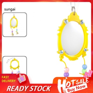 sun_ moda espejo varilla soporte accesorio loro juguete mascota pájaro juego adornos colgantes