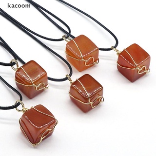Kacoom Natural Raw Stone Square Red Agate Pendant Crystal Quartz Copper Wire Necklace CL