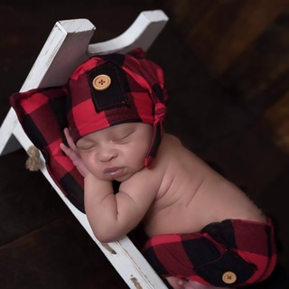 Ido12 Alta Calidad Recién Nacido Disfraz Foto Prop Bebé Sombrero Pantalones De Punto Negro Rojo Celosía Trajes