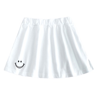 sim Women Smile Face Embroidery Shirt Extender Side Slit Sweep Mini Skirt False Hem