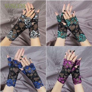 SUSLESS Fashion Lace Half Finger Gloves Clothing Accessories Mesh Mitten Gloves Fishnet Gloves Party Sunscreen Gloves Women Girls Dress Gloves Driving Mittens Printed Lace/Multicolor