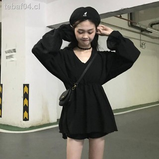 ◇2021 nuevo vestido negro con cuello en V estilo Hepburn con cintura y vestido delgado de manga larga falda de cadera negra con temperamento femenino