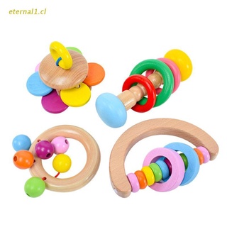 ETE 4Pcs Montessori Wooden Rattles Hold Rattle Hand Bell Gift Baby Toys Toddler Infant Toy