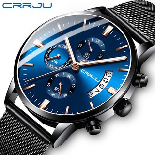 Relojes CRRJU de Marca superior a la Moda Azul acero inoxidable Reloj deportivo impermeable Reloj de cuarzo para Hombre 2273