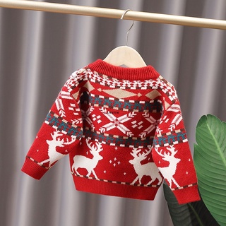 Listo Stock _ Niños Suéter Rojo Jersey Cepillado Otoño Invierno Ropa De Dibujos Animados Navidad Año Nuevo Niña