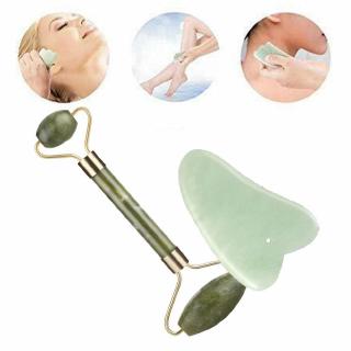 2 unids/Set Natural Gua Sha raspado placa y rodillo de Jade conjunto de cuidado de la piel tratamiento masaje belleza masaje herramienta de masaje
