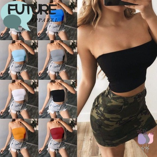 Future Camiseta/Top corto para mujer sin tirantes De color sólido Sexy/multicolor