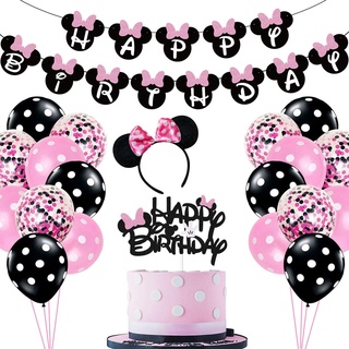 mickey mouse tema bebé cumpleaños pastel bandera globo set minnie fiesta decoración suministros (2)