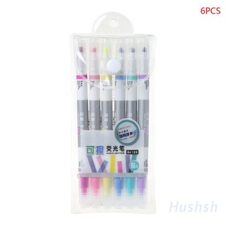 Hush 6 pzas/juego de Marcadores Iluminador colores Fluorescentes Para dibujar/lápiz