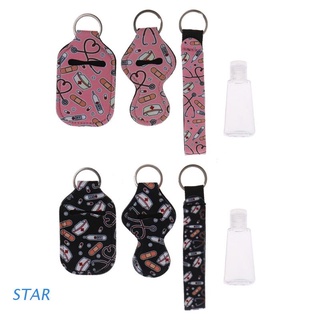 Star 4Pcs Nurse Travel Reusable Bottle Lipstick Wristlet Keychain Holder Carrier Kit