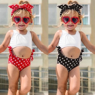 ✾BABYYA✨ Summer Kids Baby Girls Two Piece Dot Print Swimwear Swimsuit Bikini Outfits