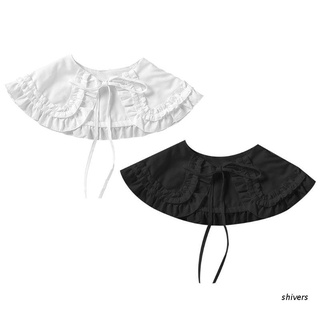 Shi: muñeca japonesa Lolita de doble capa con volantes, cuello falso, Color sólido, cinta, Bowknot, camisa, chal, capa