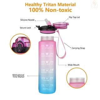Bs botella de agua de 1 l con marcador de tiempo de paja Tritan libre de BPA deportes y Fitness hervidor de agua al aire libre gimnasio (8)