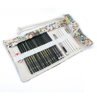 seamiart - bolsa de lápices de lona de 36 agujeros para lápices de colores, estuche para dibujar (8)