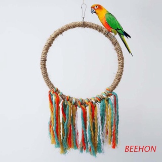 beehon mascota pájaro juguete cuerda de algodón círculo inteligencia desarrollo juguetes masticar mordida loro percha colgante jaula swing cuerda anillo soporte escalada juguetes
