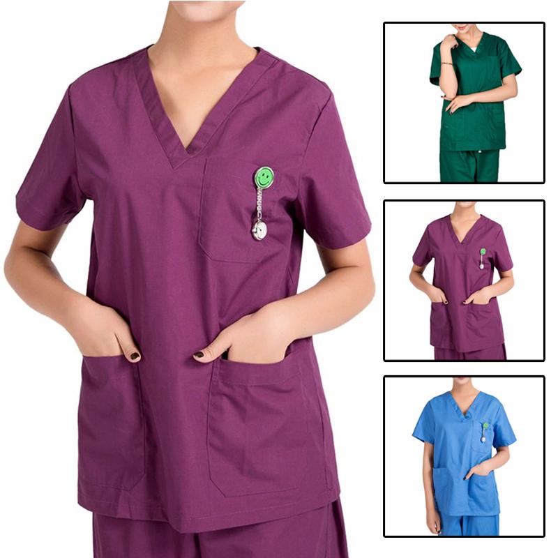 Hombres mujeres Hospital médico enfermería clínica exfoliante conjunto uniforme Unisex Tops & pantalones